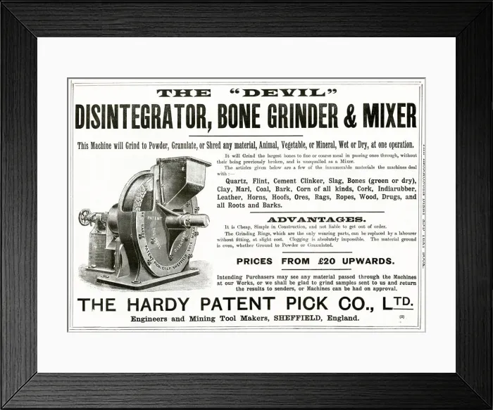 Framed Print : Hardy Patent Pick Co. bone grinder 1890s Framed Print : Hardy Patent Pick Co. bone grinder 1890s