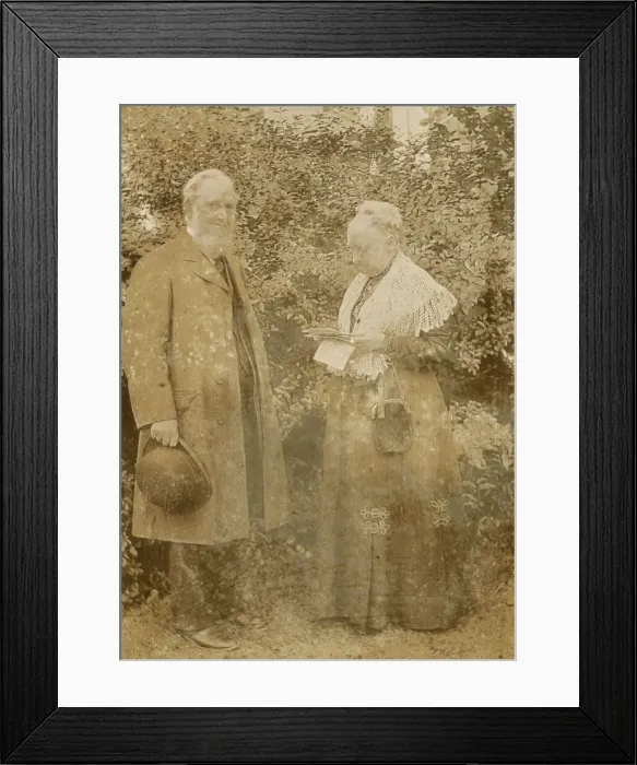 Framed Print : Elderly Victorian couple in a garden Framed Print : Elderly Victorian couple in a garden