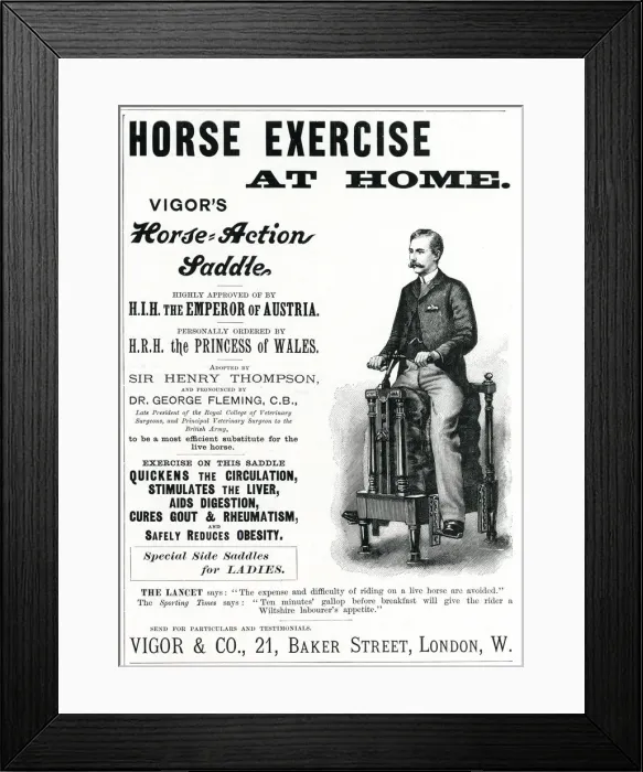 Framed Print : Advert for Vigors exercise horse at home 1895 Framed Print : Advert for Vigors exercise horse at home 1895