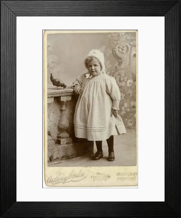 Framed Print : Carte de visite - child in a studio photo, Croydon Framed Print : Carte de visite - child in a studio photo, Croydon