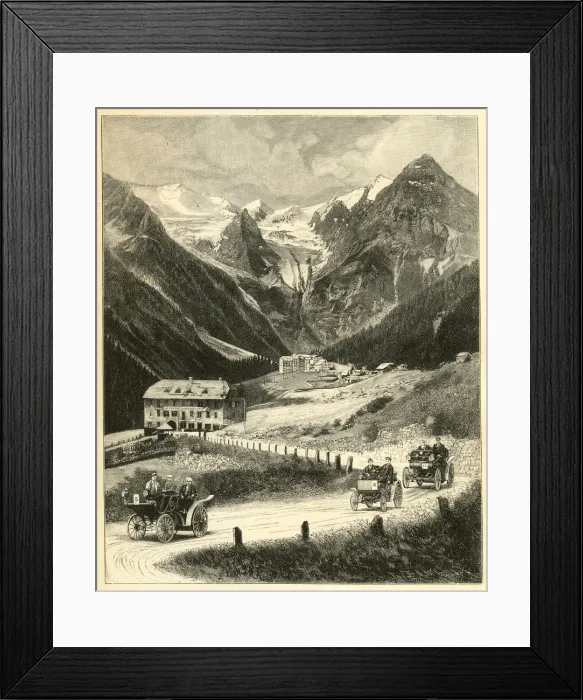 Framed Print : Automobiles passing the Trafoi Hotel at Stilfserjoch, Italy Framed Print : Automobiles passing the Trafoi Hotel at Stilfserjoch, Italy