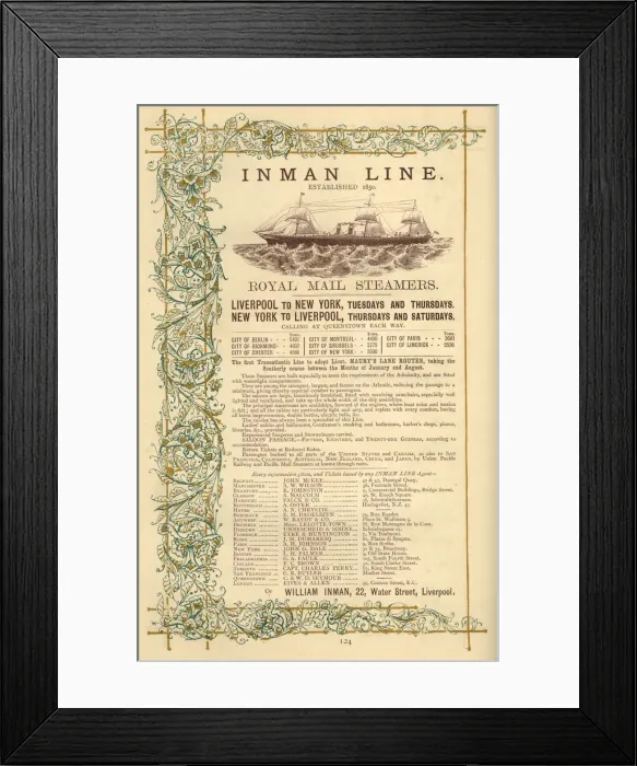 Framed Print : Advert, Inman Line Royal Mail Steamers
