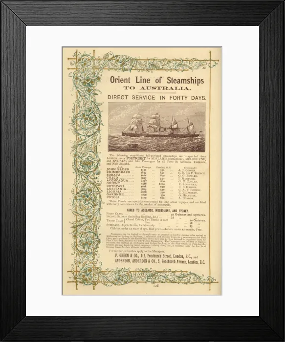 Framed Print : Advert, Orient Line of Steamships to Australia Framed Print : Advert, Orient Line of Steamships to Australia