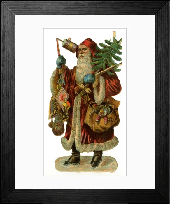 Framed Print : Victorian scrap - Santa with tree and sack of presents Framed Print : Victorian scrap - Santa with tree and sack of presents