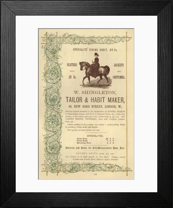 Framed Print : Advert, W Shingleton, Tailor & Habit Maker Framed Print : Advert, W Shingleton, Tailor & Habit Maker