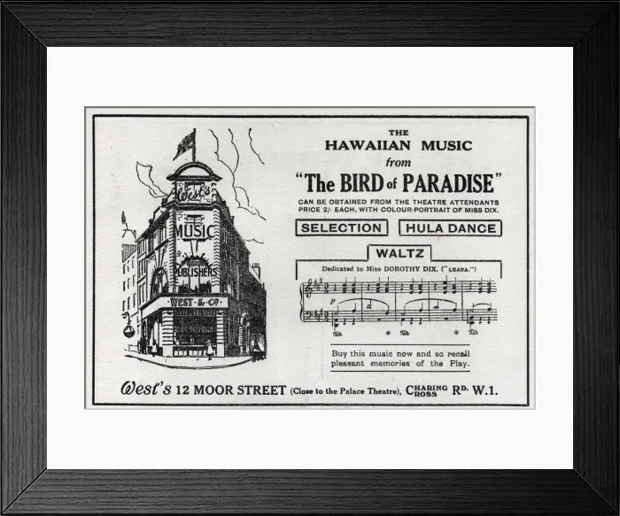 Framed Print : Advert, Wests music publishers, Moor Street, London Framed Print : Advert, Wests music publishers, Moor Street, London