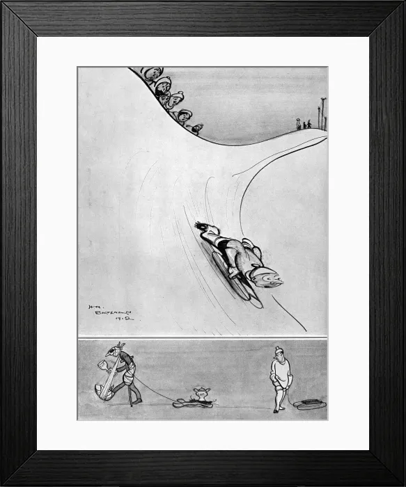 Framed Print : Sporting with Winter Sports by H. M. Bateman - tobogganning Framed Print : Sporting with Winter Sports by H. M. Bateman - tobogganning