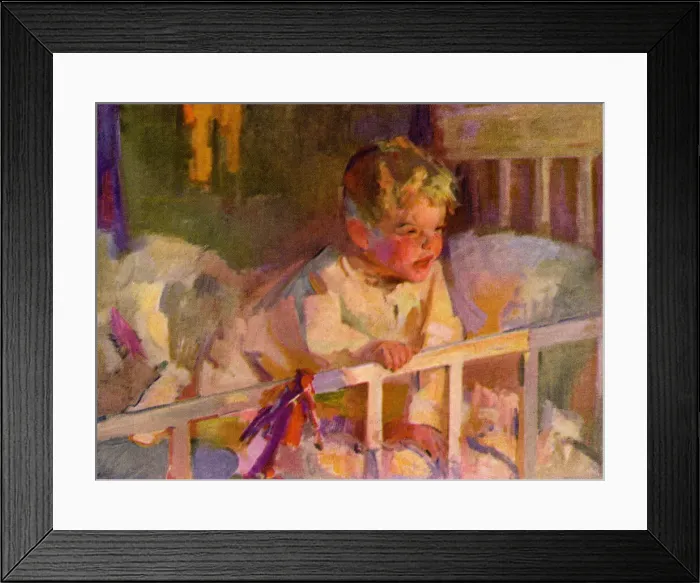 Framed Print : Young boy in a cot Framed Print : Young boy in a cot