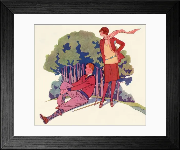 Framed Print : Couples. Stylish 1920s couple in countryside Framed Print : Couples. Stylish 1920s couple in countryside