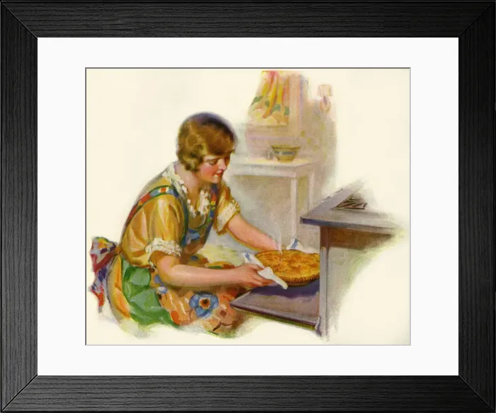 Framed Print : Taking a pie from the oven Framed Print : Taking a pie from the oven
