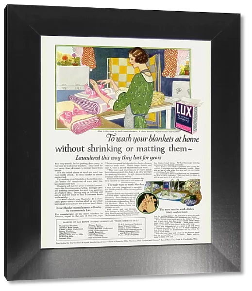 Lux advertisement. To wash your blankets at home.