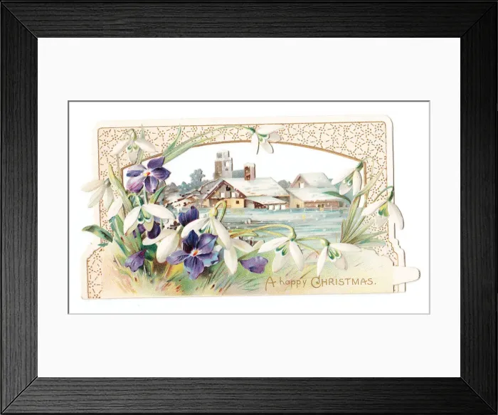 Framed Print : Snowdrops and violets on a cutout Christmas card Framed Print : Snowdrops and violets on a cutout Christmas card