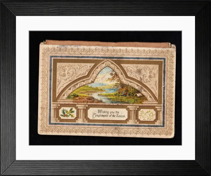 Framed Print : Ornate Christmas card with holly and mistletoe