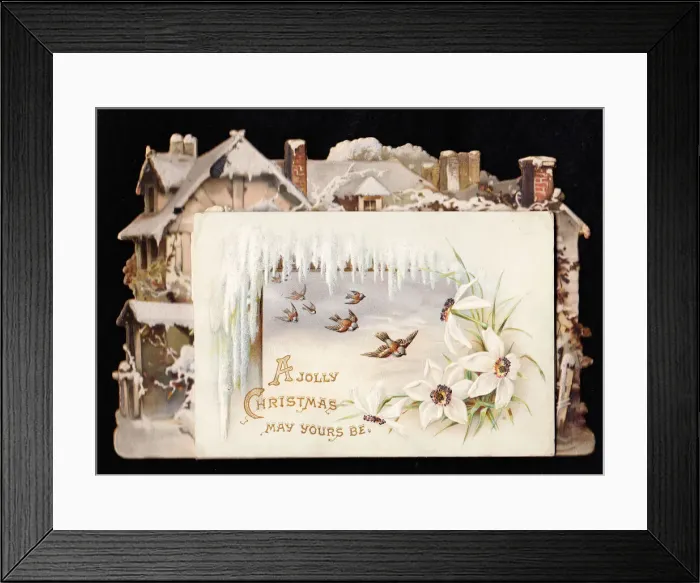 Framed Print : Birds and flowers on a Christmas card Framed Print : Birds and flowers on a Christmas card