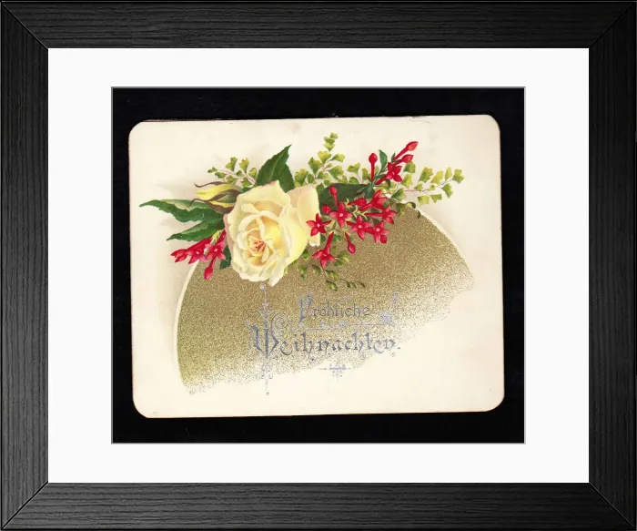 Framed Print : Red and cream flowers on a German Christmas card Framed Print : Red and cream flowers on a German Christmas card