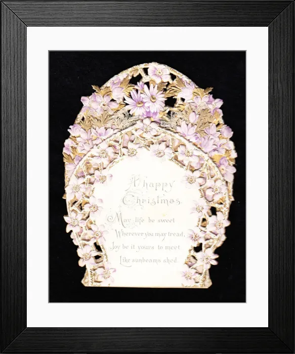 Framed Print : Christmas card with cutout mauve daisies Framed Print : Christmas card with cutout mauve daisies