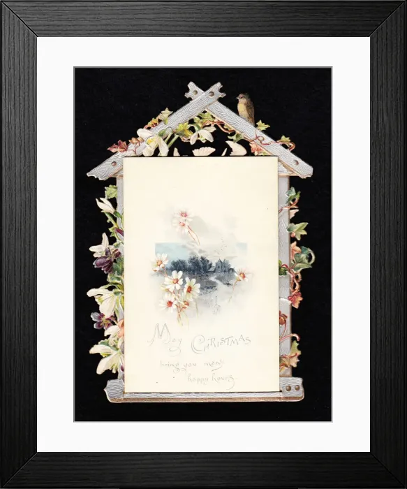 Framed Print : Christmas card with flowers and bird Framed Print : Christmas card with flowers and bird