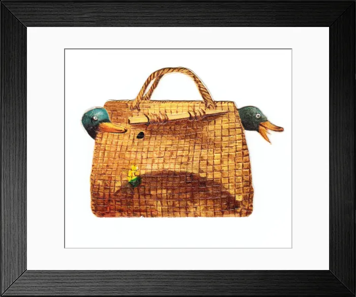Framed Print : Greetings card in the shape of a handbag, with ducks Framed Print : Greetings card in the shape of a handbag, with ducks