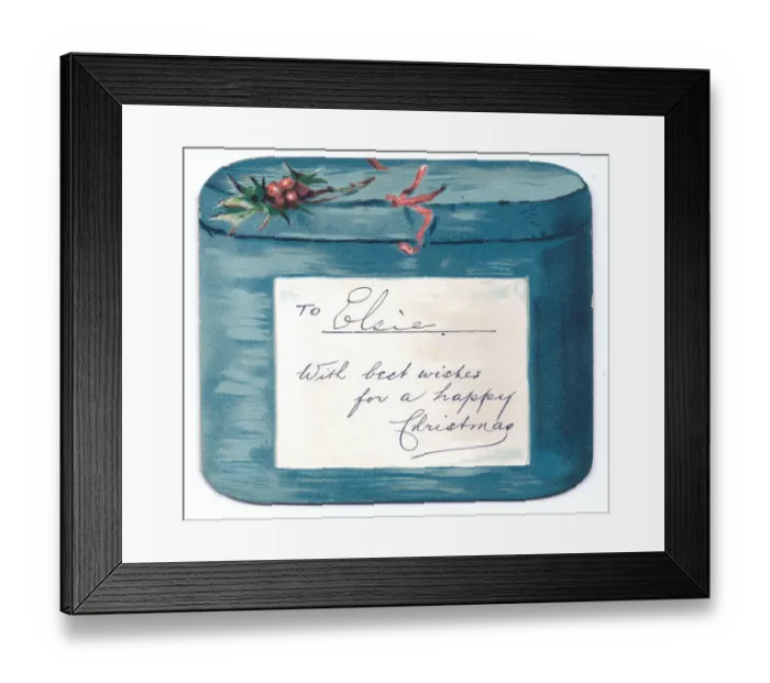 Framed Print : Christmas card in the shape of a gift box