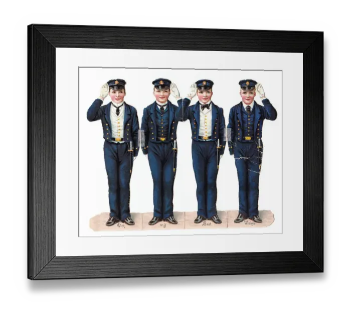 Framed Print : Four sailor boys on a cutout greetings card Framed Print : Four sailor boys on a cutout greetings card