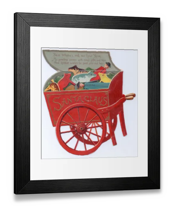 Framed Print : Red wheelbarrow on a cutout Christmas and New Year card
