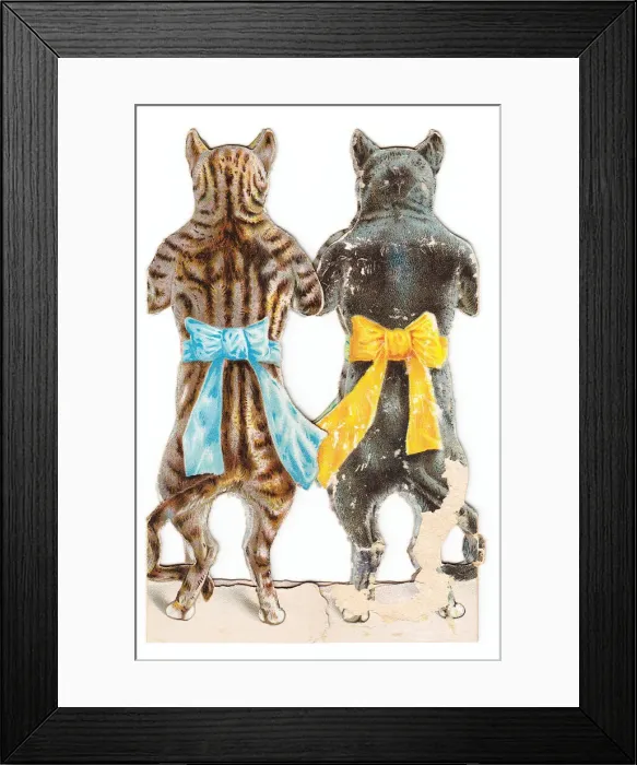 Framed Print : Two cats (back) on a cutout Christmas card Framed Print : Two cats (back) on a cutout Christmas card