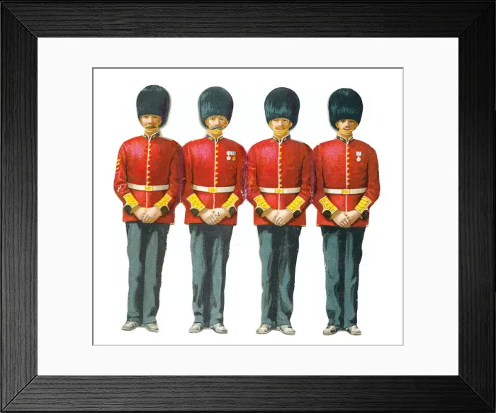 Framed Print : Four guardsmen on a cutout Christmas and New Year card Framed Print : Four guardsmen on a cutout Christmas and New Year card