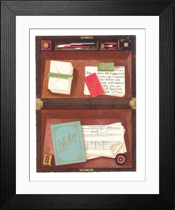 Framed Print : Christmas card in the shape of a portable writing case Framed Print : Christmas card in the shape of a portable writing case