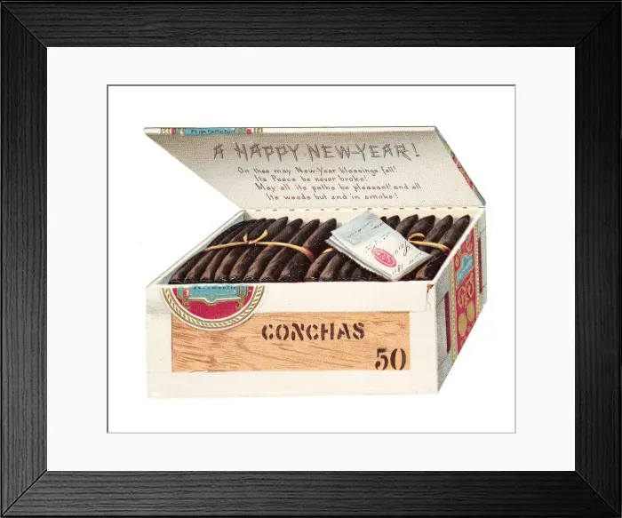 Framed Print : New Year card in the shape of a cigar box Framed Print : New Year card in the shape of a cigar box