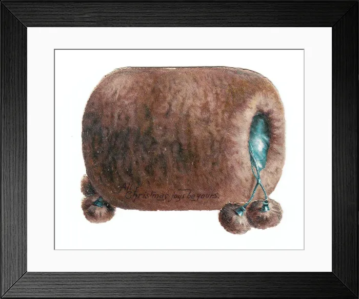 Framed Print : Christmas card in the shape of a furry muff Framed Print : Christmas card in the shape of a furry muff