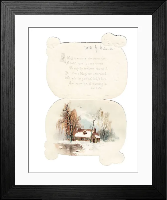 Framed Print : Christmas card in the shape of a furry muff Framed Print : Christmas card in the shape of a furry muff