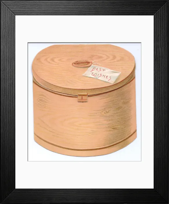 Framed Print : Christmas card in the shape of a round wooden box Framed Print : Christmas card in the shape of a round wooden box