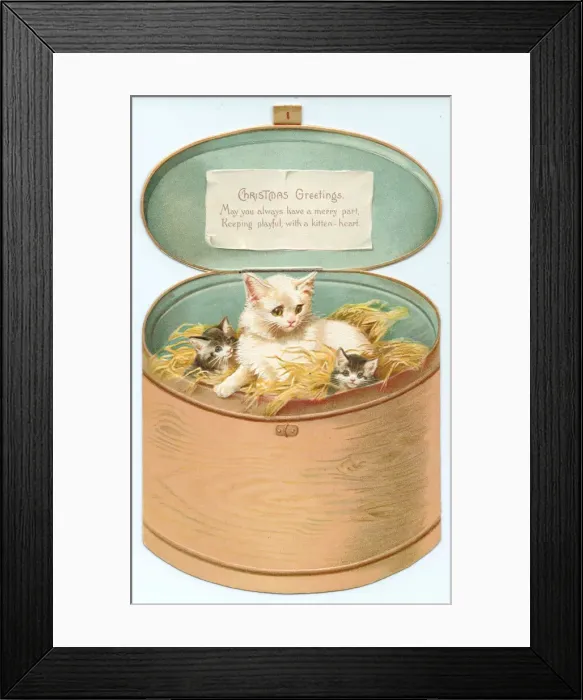 Framed Print : Christmas card in the shape of a round wooden box Framed Print : Christmas card in the shape of a round wooden box