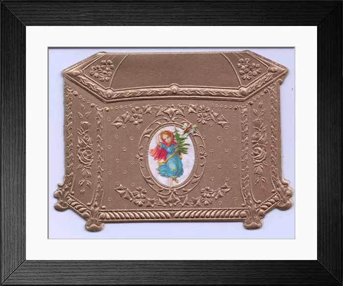 Framed Print : Christmas card in the shape of an ornate golden box Framed Print : Christmas card in the shape of an ornate golden box