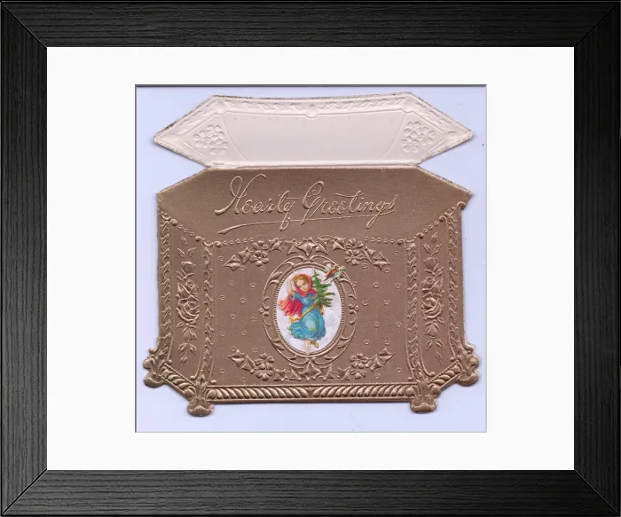 Framed Print : Christmas card in the shape of an ornate golden box Framed Print : Christmas card in the shape of an ornate golden box