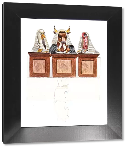 Three bird and animal judges on a cutout Christmas card