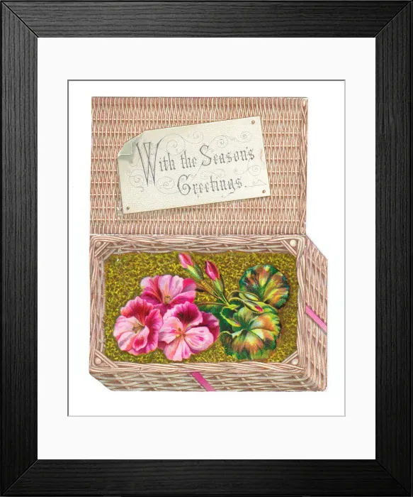 Framed Print : Christmas card in the shape of a wickerwork basket