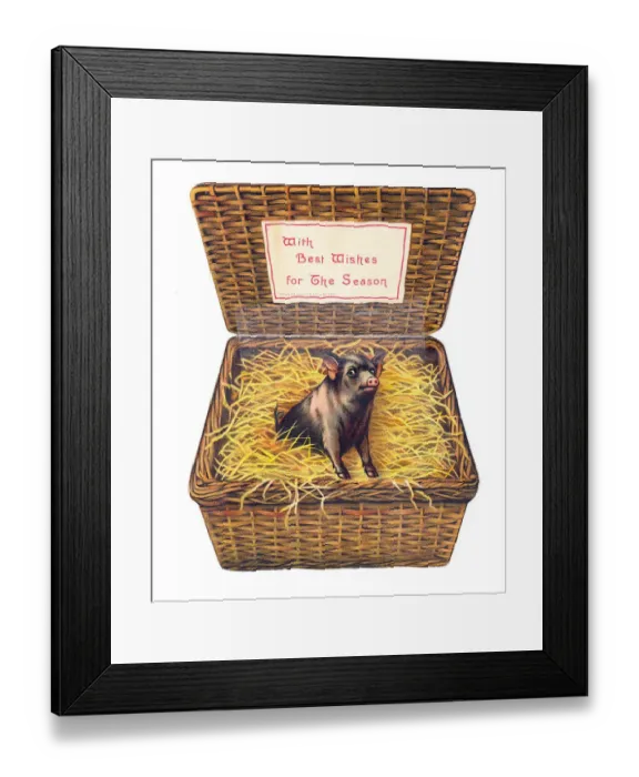 Framed Print : Christmas card in the shape of a wickerwork basket