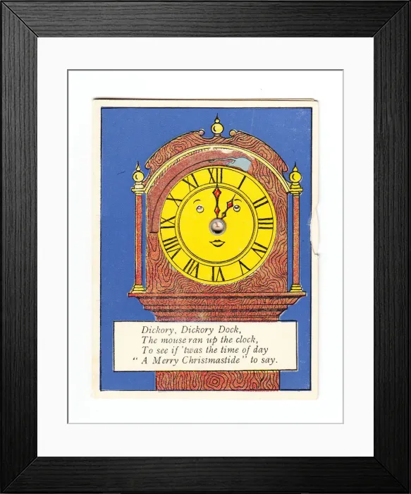Framed Print : Clock with nursery rhyme on a Christmas card Framed Print : Clock with nursery rhyme on a Christmas card