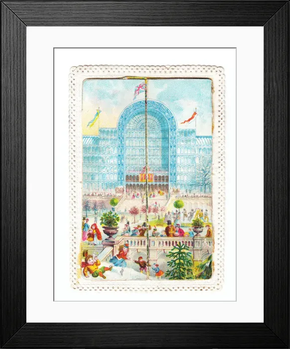 Framed Print : Crystal Palace with busy snow scene on a Christmas card Framed Print : Crystal Palace with busy snow scene on a Christmas card