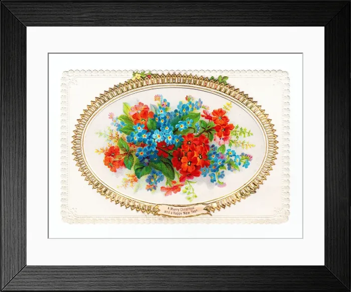 Framed Print : Assorted flowers on a Christmas and New Year card Framed Print : Assorted flowers on a Christmas and New Year card