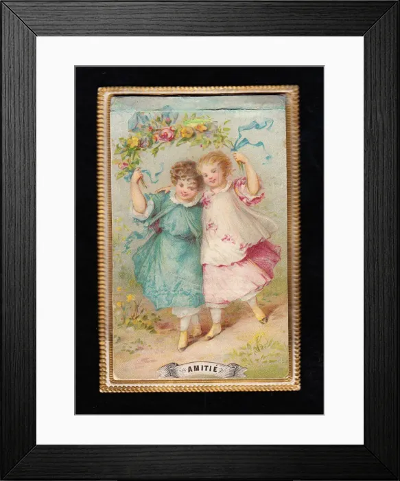 Framed Print : French card, two girls celebrating Friendship Framed Print : French card, two girls celebrating Friendship