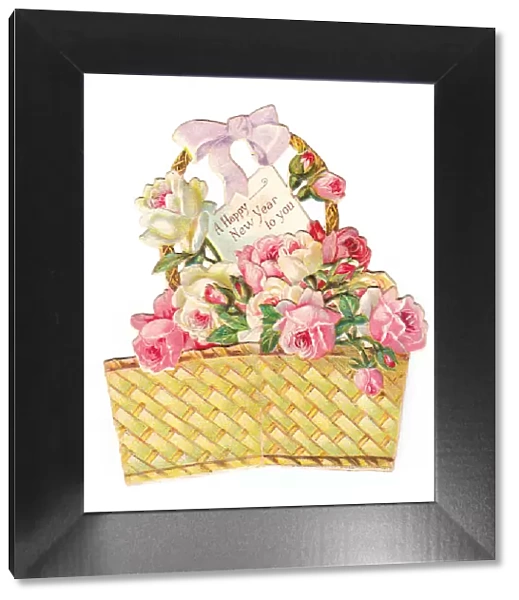 New Year card in the shape of a basket of roses