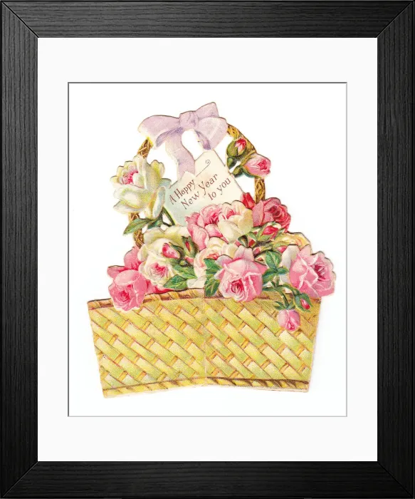 Framed Print : New Year card in the shape of a basket of roses Framed Print : New Year card in the shape of a basket of roses