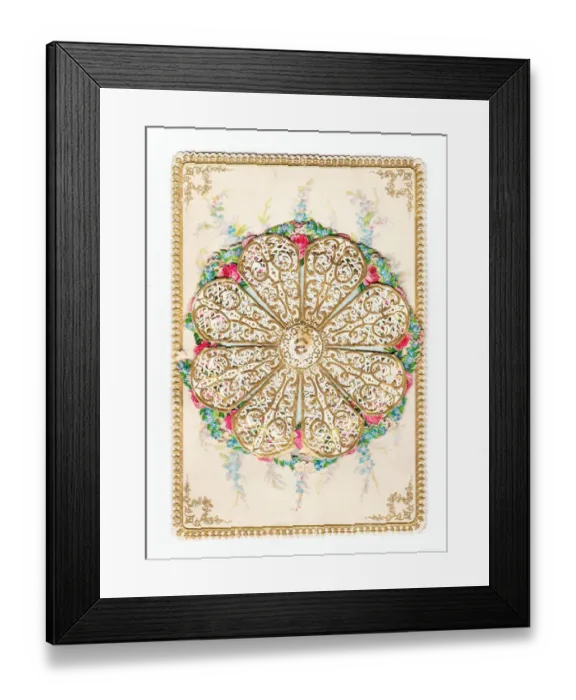 Framed Print : Pink and blue flowers on an ornate greetings card Framed Print : Pink and blue flowers on an ornate greetings card