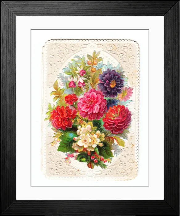 Framed Print : Bunch of colourful flowers on a greetings card Framed Print : Bunch of colourful flowers on a greetings card