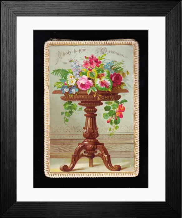 Framed Print : Arrangement of flowers on a table on a Christmas card Framed Print : Arrangement of flowers on a table on a Christmas card