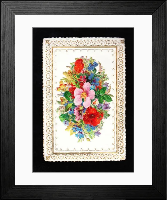 Framed Print : Arrangement of assorted flowers on a greetings card Framed Print : Arrangement of assorted flowers on a greetings card