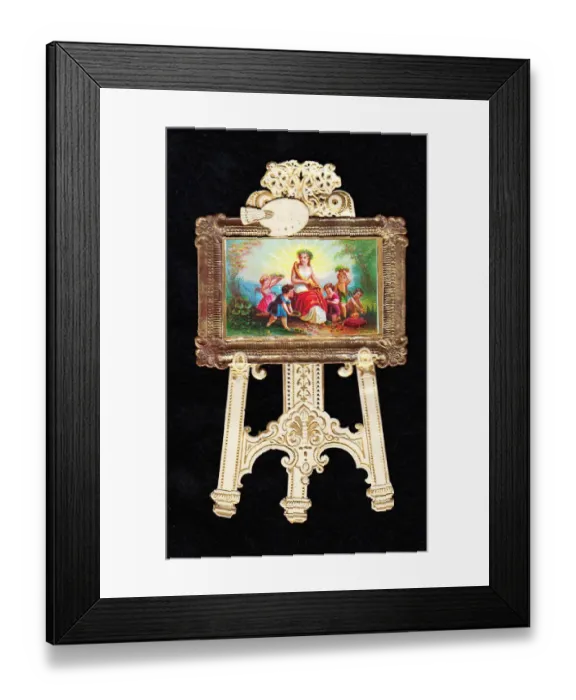 Framed Print : Painting on an easel on a cutout greetings card Framed Print : Painting on an easel on a cutout greetings card
