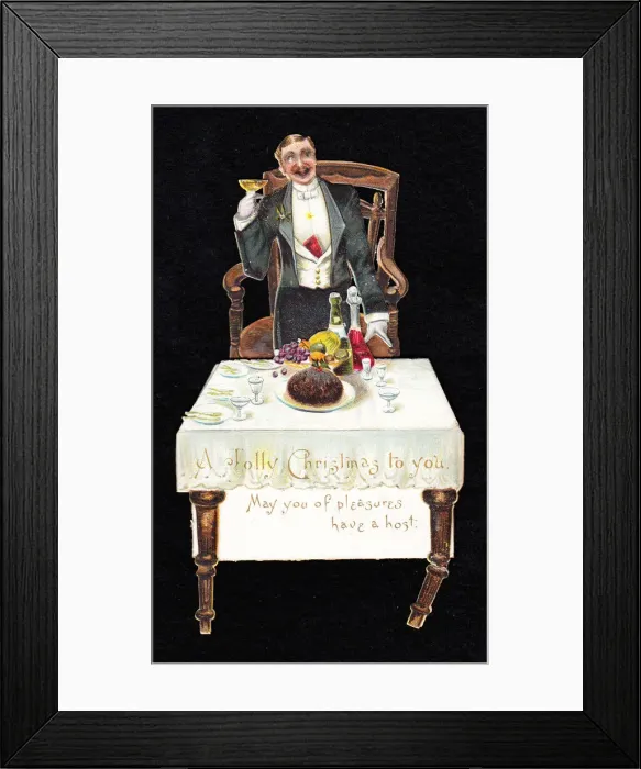 Framed Print : Man with a glass of champagne on a cutout Christmas card Framed Print : Man with a glass of champagne on a cutout Christmas card